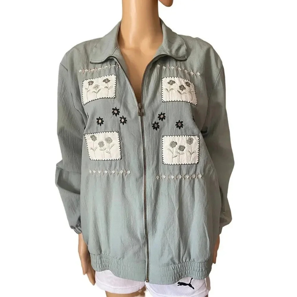 Vintage Logix Floral Embroidery Women Jacket/Wind breakers Oversized S-L Pockets